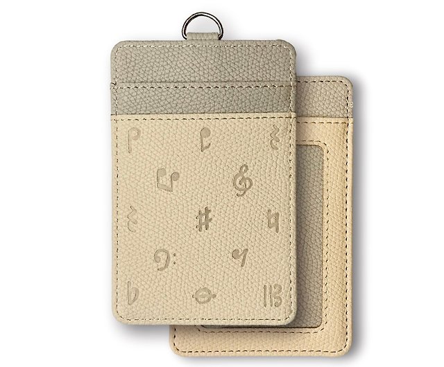 Monogram Keychain Wallet ID Holder Faux Leather Personalized (Beige)