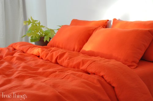 True Things Bright orange linen duvet cover / Softened linen / Comforter cover / Quilt cover