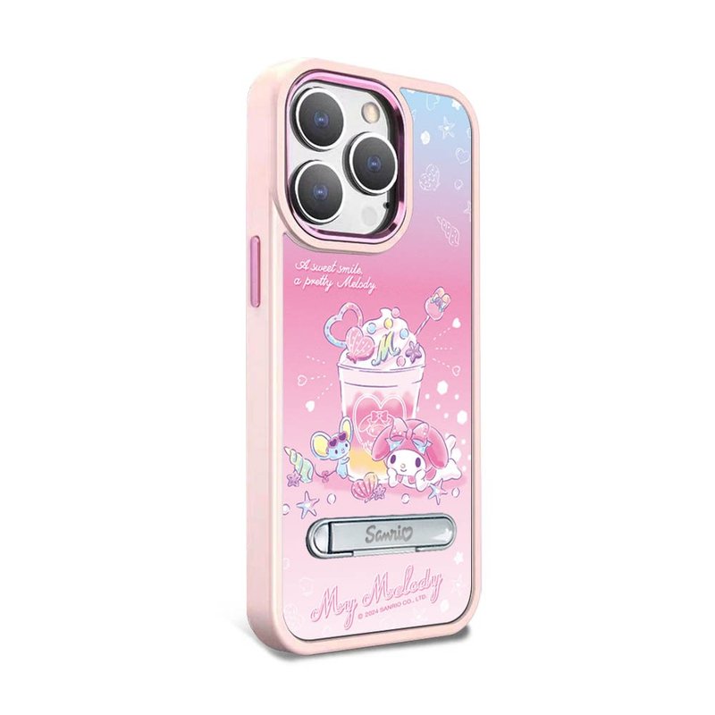 三麗鷗iPhone15 14系列軍規防摔鋁合金立架手機殼-夏日美樂蒂 - 手機殼/手機套 - 其他材質 多色