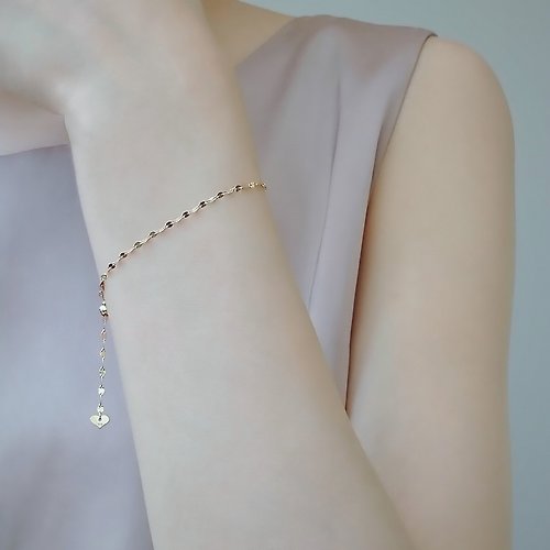Joyce Wu Handmade Jewelry 日本純 18K 黃金 可調整式 裸感穗波手鍊 | 迷你愛心吊牌