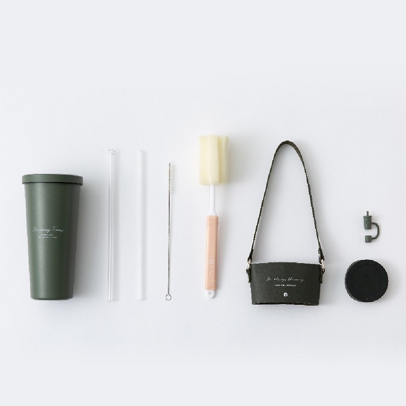 Stainless steel straw cup II 710ml leather bag classic combination - Vacuum Flasks - Other Metals Multicolor