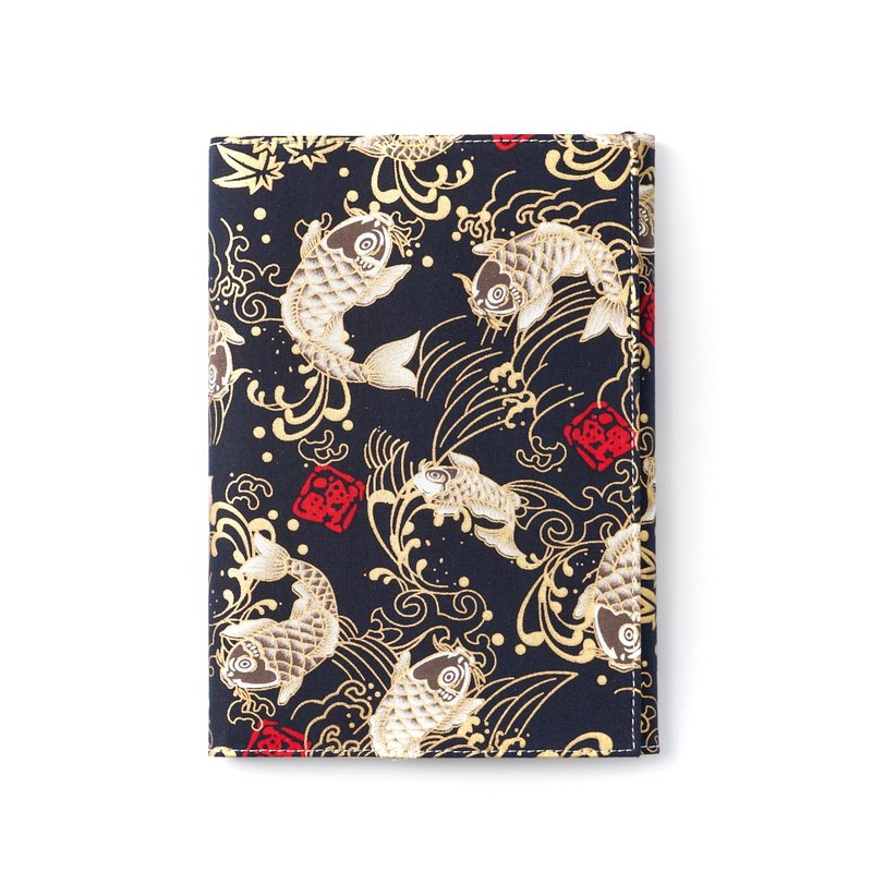 Japanese style koi flower cloth protective cover/book jacket/book cover/book cover double-sided A5/A6 - Other - Cotton & Hemp 