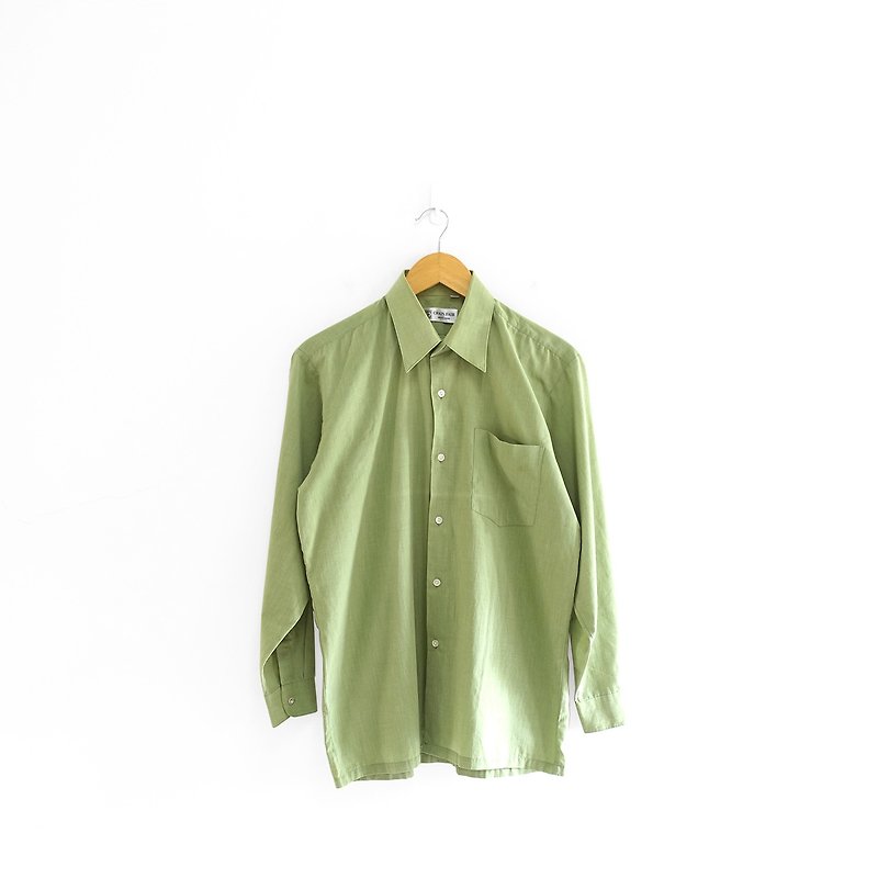 │Slowly│文青-Old shirt │vintage.Retro.Literature - เสื้อเชิ้ตผู้ชาย - เส้นใยสังเคราะห์ สีเขียว