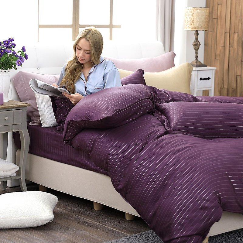 (特大)自然純色誘惑紫-銀纖維60支天絲兩用被床包四件組100% - 床包/寢具 - 其他材質 紫色