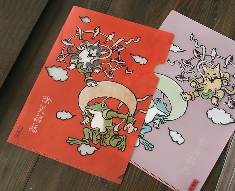 Clear File Wind God and Raijin Illustration - Folders & Binders - Other Materials Red