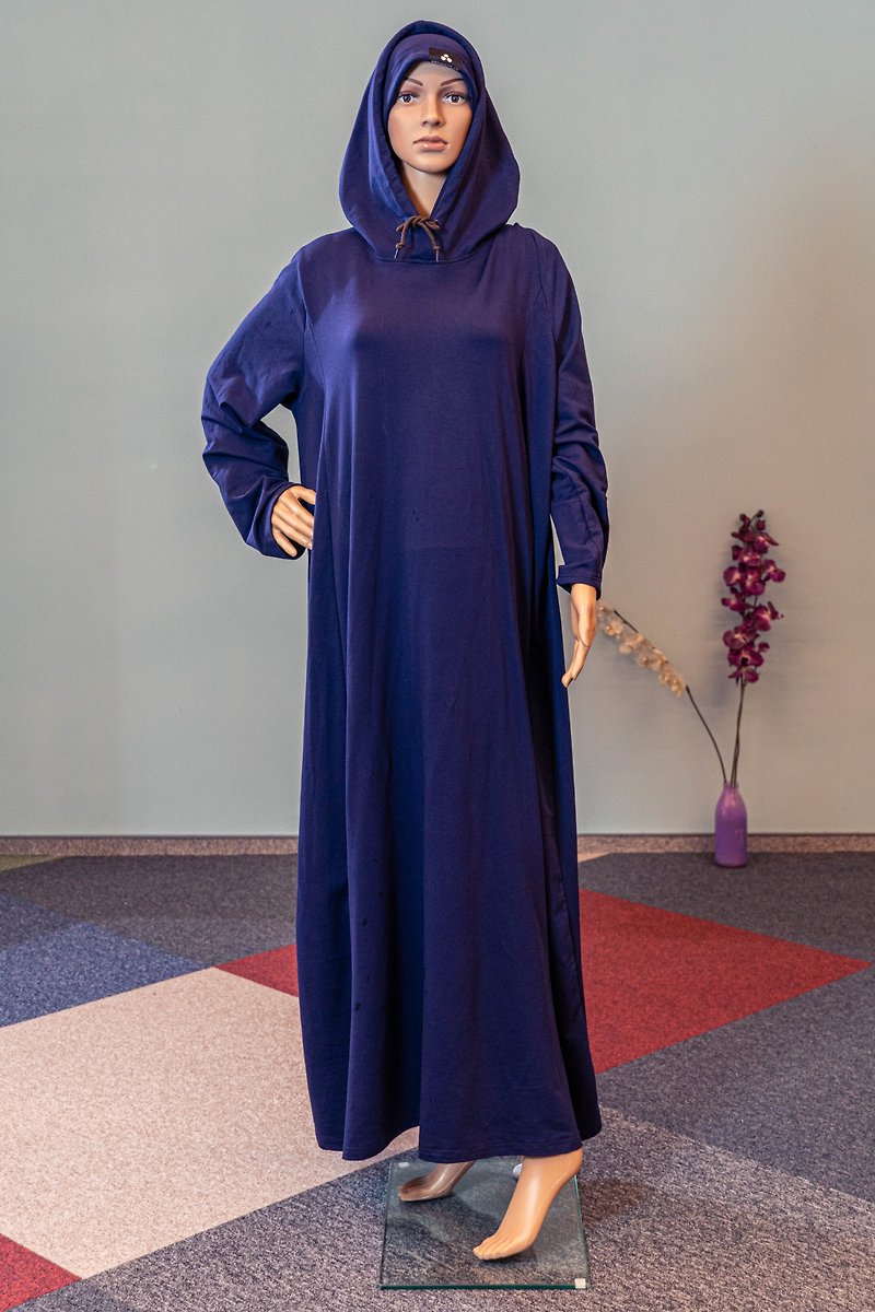 Muslim oversize dress / Sport blue dress / Maxi dress with long sleeve - 連身裙 - 棉．麻 藍色