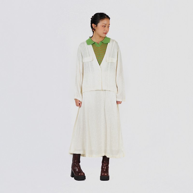 [Egg Plant Vintage] White snow skirt style vintage suit - One Piece Dresses - Polyester White