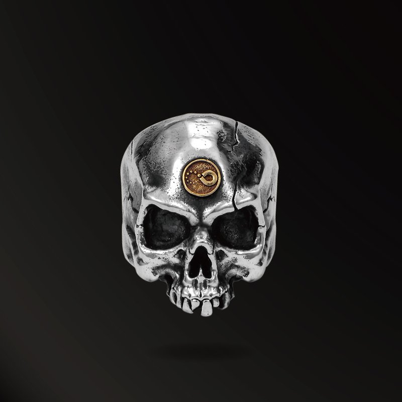 Soul Rebirth Skull 925 Silver Men's Ring 18K Gold Demon Comes Dark Jewelry - แหวนทั่วไป - เงิน สีเงิน
