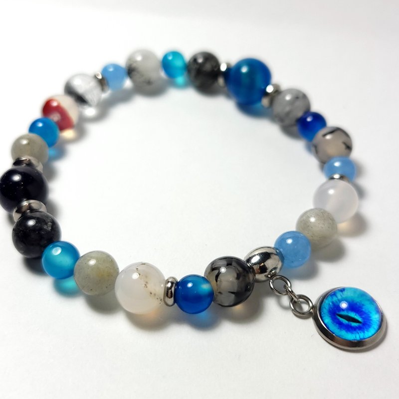 Single string 10mm cat eye vs super mix and match natural Stone bracelet gray blue - Bracelets - Stone Blue