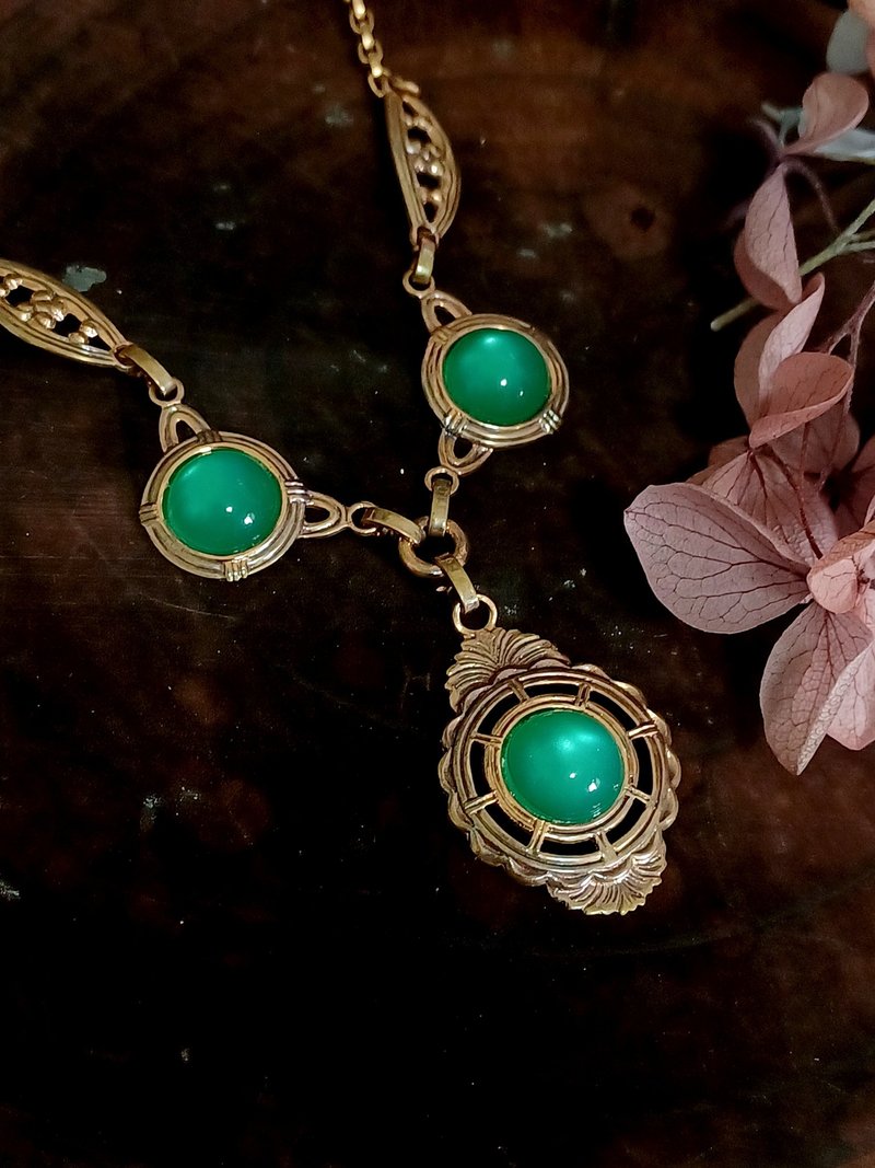 vintage jewelry 復古民族風綠貓眼垂墜 項鍊 - 項鍊 - 其他金屬 