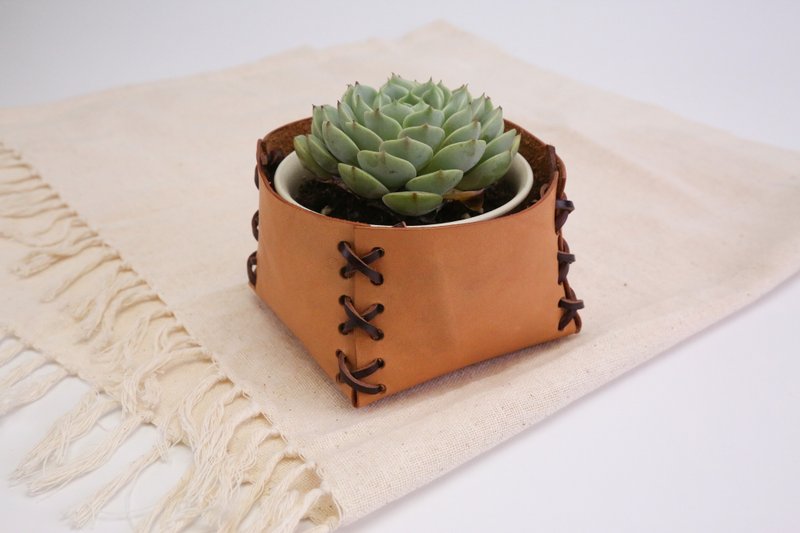 【the MOMENT Series】Handmade Leather Flowerpot Cover-Large - Plants - Genuine Leather 