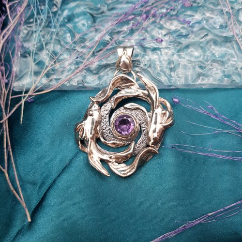 魚飾格 【雙魚座】925銀 手作銀飾 紫水晶 銀魚 銀河系 項鍊墜飾