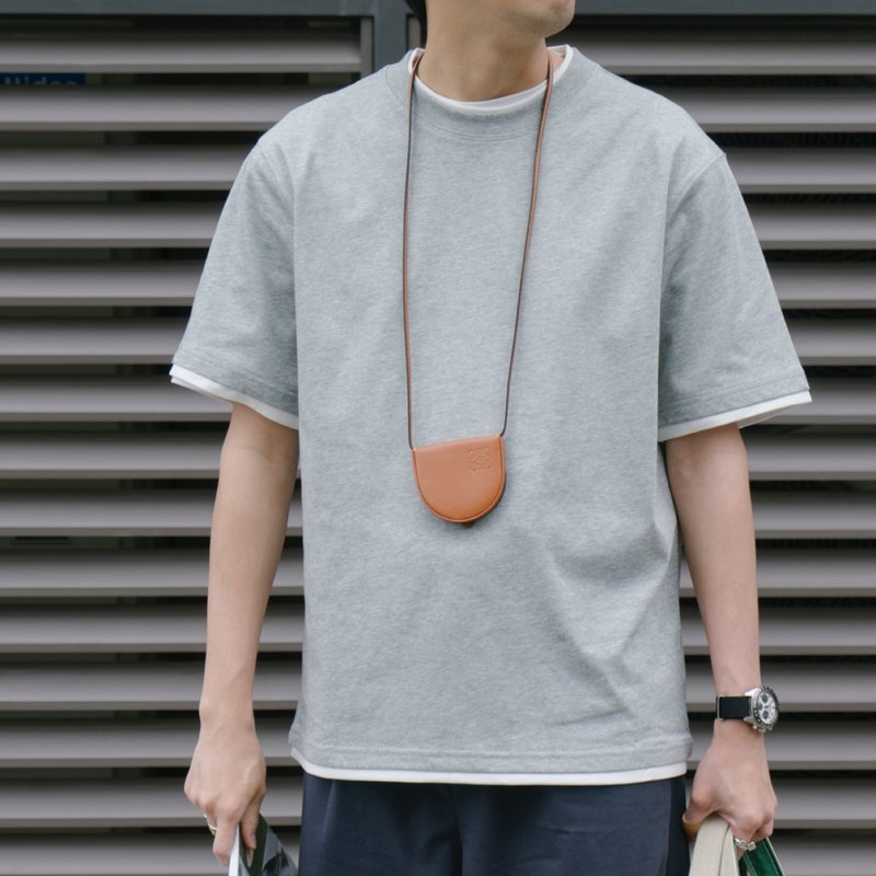 T-shirt 兩色基礎款純色假兩件圓領短袖tee恤 寬松重磅面料舒適 - 男 T 恤 - 棉．麻 