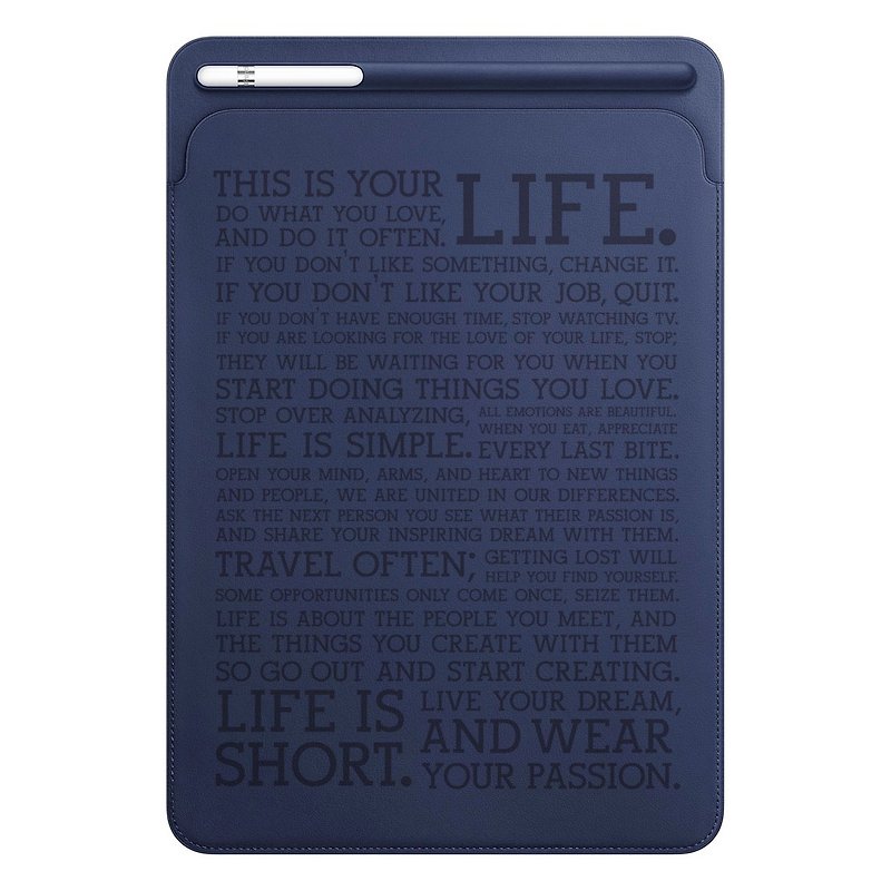 iPad pro 10.5 / 12.9 leather case Inspiration quote blue pencil case - เคสแท็บเล็ต - หนังแท้ สีน้ำเงิน