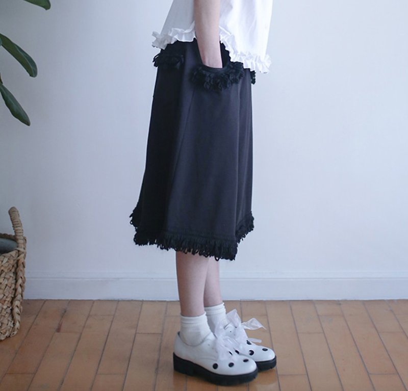 Black cotton knit seven straight straight pants - imakokoni - กางเกงขายาว - ผ้าฝ้าย/ผ้าลินิน สีดำ