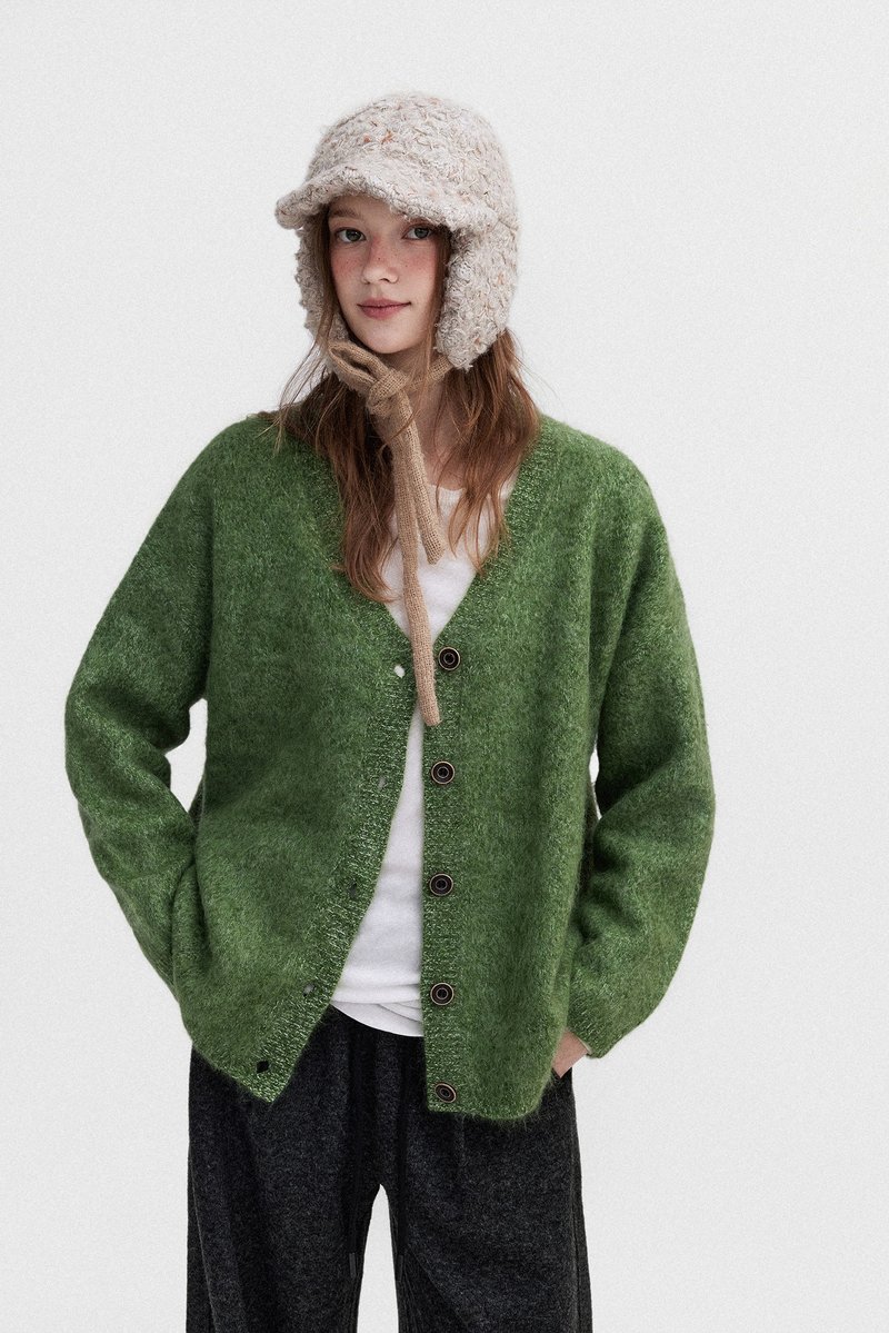 絨絨拉毛感 / 無縫一體針織開衫/ 100%綿羊毛 - 女毛衣/針織衫 - 其他材質 多色