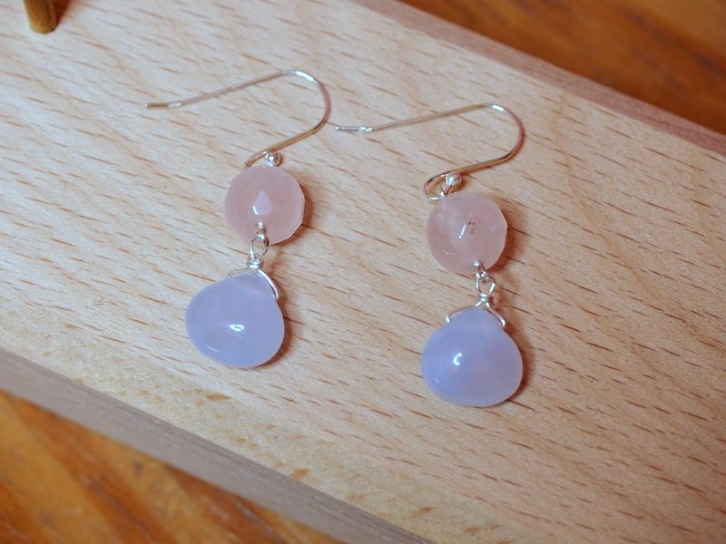 Natural Blue Chalcedony Pink Silver Earrings Blue Chalcedony Quartz Rose - Earrings & Clip-ons - Semi-Precious Stones Pink