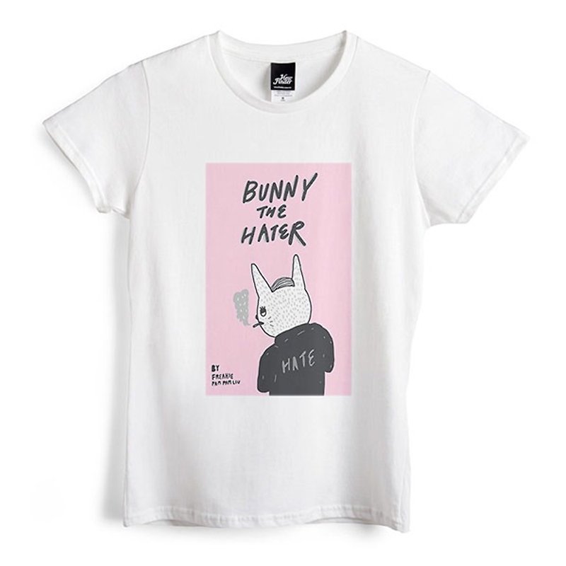 Hate rabbit - white - female version of T-shirt - เสื้อยืดผู้หญิง - ผ้าฝ้าย/ผ้าลินิน ขาว