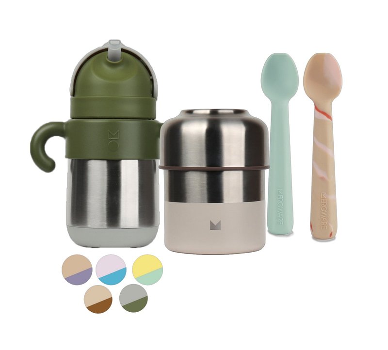 [OUTDOOR Essential Set] LILY Stew Pot + MATT Insulated Straw Cup + GARY Silicone Learning Spoon - ขวดนม/จุกนม - พลาสติก 