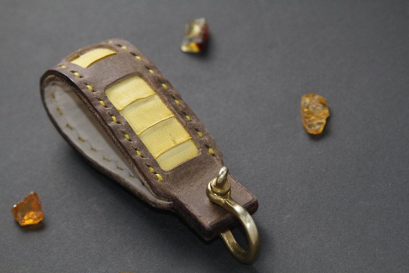 snake embedded key chain - Keychains - Genuine Leather Orange