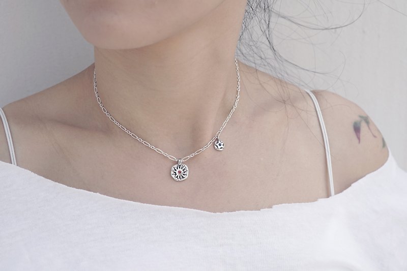 We use our own way to warm and shine the one we love- Gemstone Sun Star Moon Necklace - Necklaces - Sterling Silver Silver