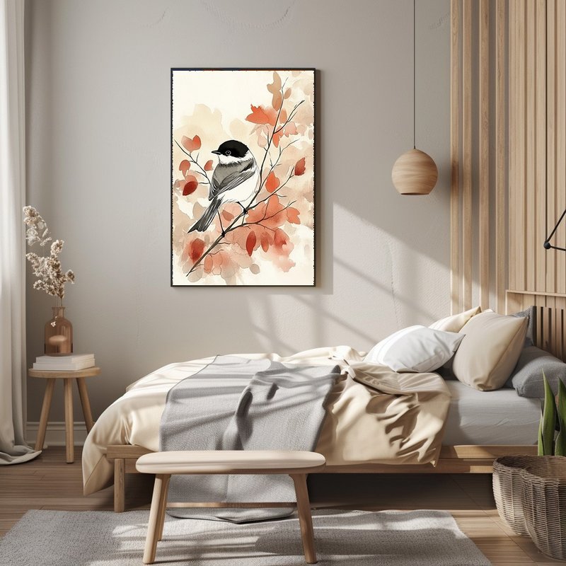 Spring Birds Morning Whisper 3 Oriental watercolor fresh flower and bird artistic conception bedroom living room decoration Japanese Zen art version hanging painting - โปสเตอร์ - ผ้าฝ้าย/ผ้าลินิน 