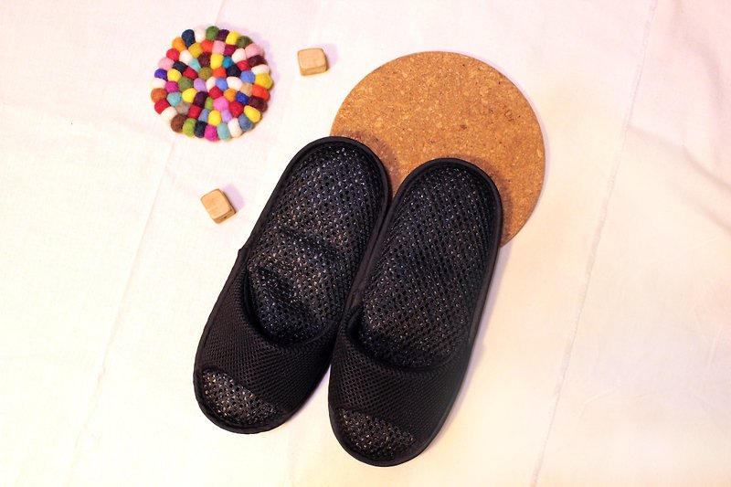 AC RABBIT Low Pressure Indoor Functional Air Cushion Slippers-Open Toe-Black Comfortable Decompression Original - รองเท้าแตะในบ้าน - เส้นใยสังเคราะห์ สีดำ