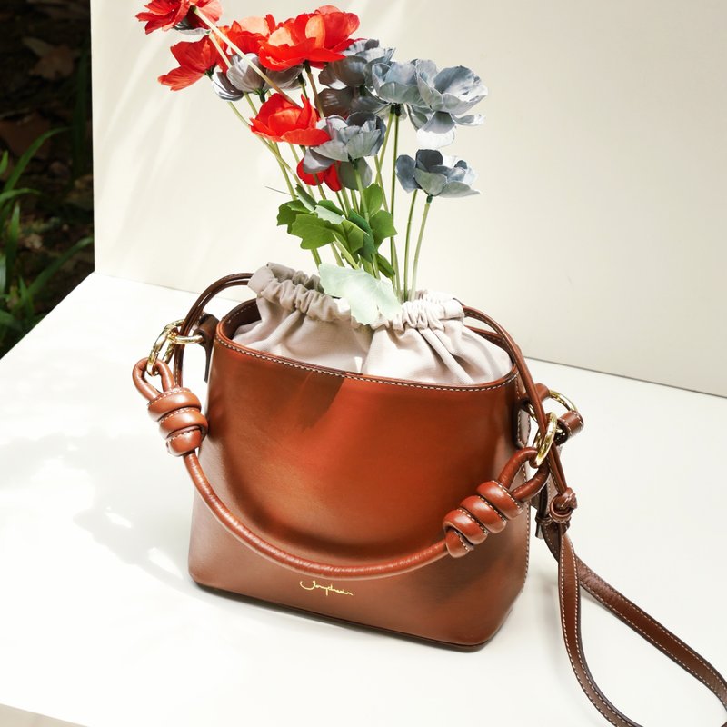 【泰國包包】Fuji Bucket Bag 水桶包 - Espresso Brown 牛皮革 - 束口袋/束口背包/水桶包 - 真皮 咖啡色