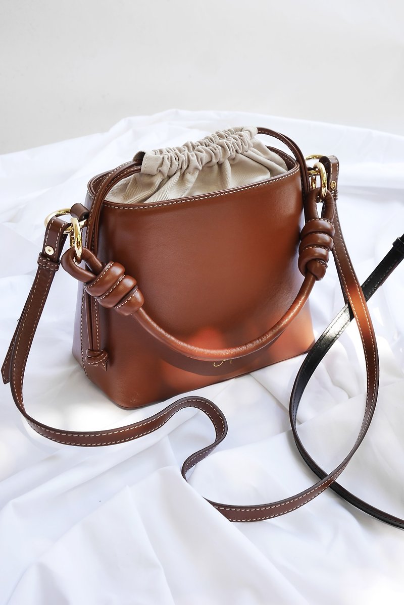 Fuji Bucket Bag in Espresso Brown - Drawstring Bags - Genuine Leather Brown