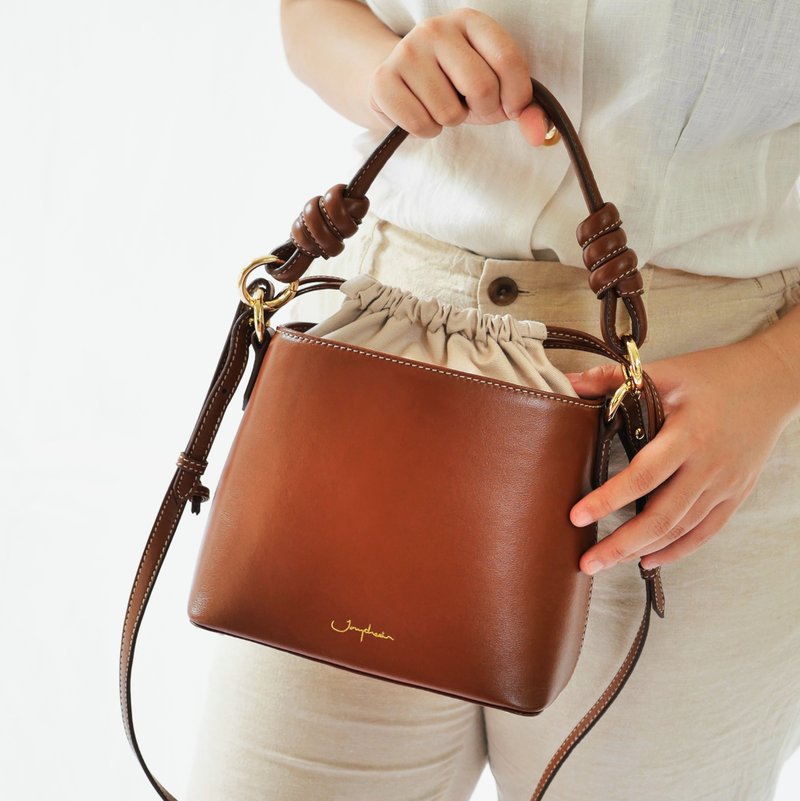 Fuji Bucket Bag in Espresso Brown - Drawstring Bags - Genuine Leather Brown