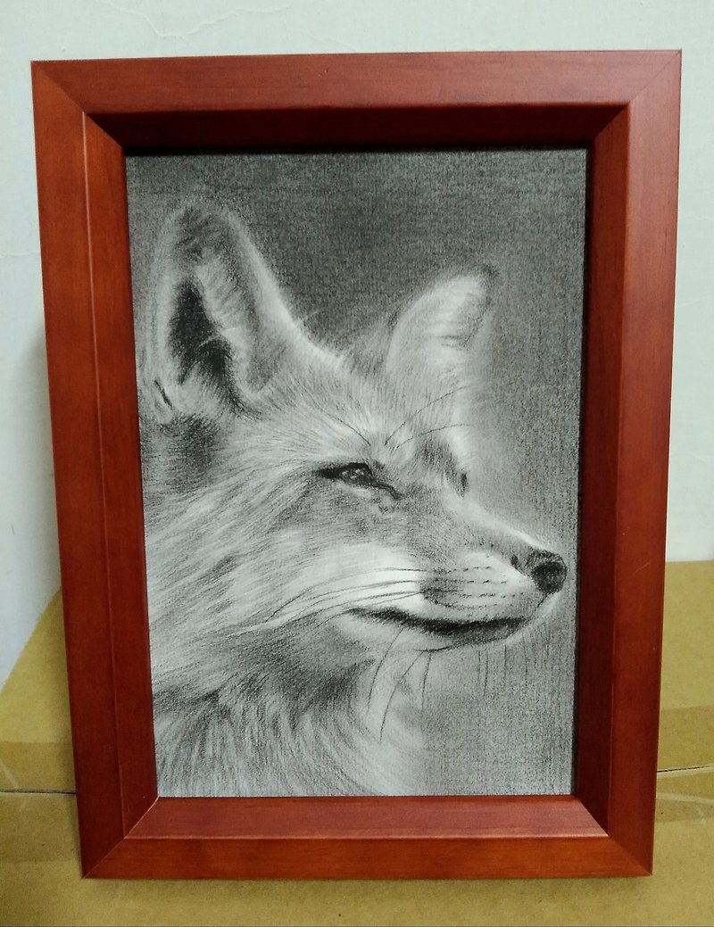 Decoration/Fox/Charcoal drawing/Original manuscript/With frame (can be hung or placed) - โปสเตอร์ - กระดาษ 