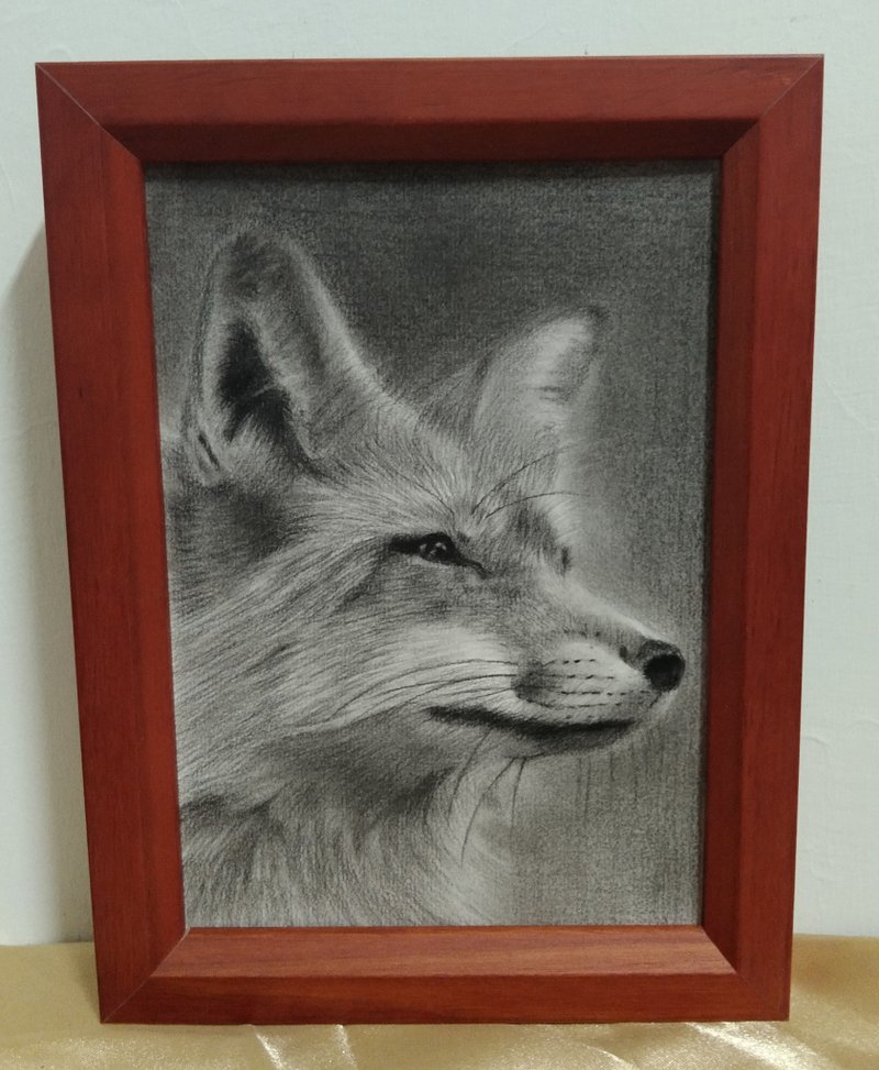 装飾/キツネ/木炭画/オリジナル/額装 - ポスター・絵 - 紙 