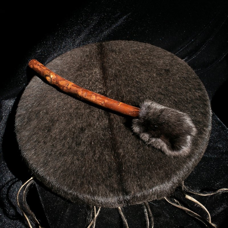 UltreyaDrums black goatskin Shamanic drum Native Ceremonial - กีตาร์เครื่องดนตรี - หนังแท้ 