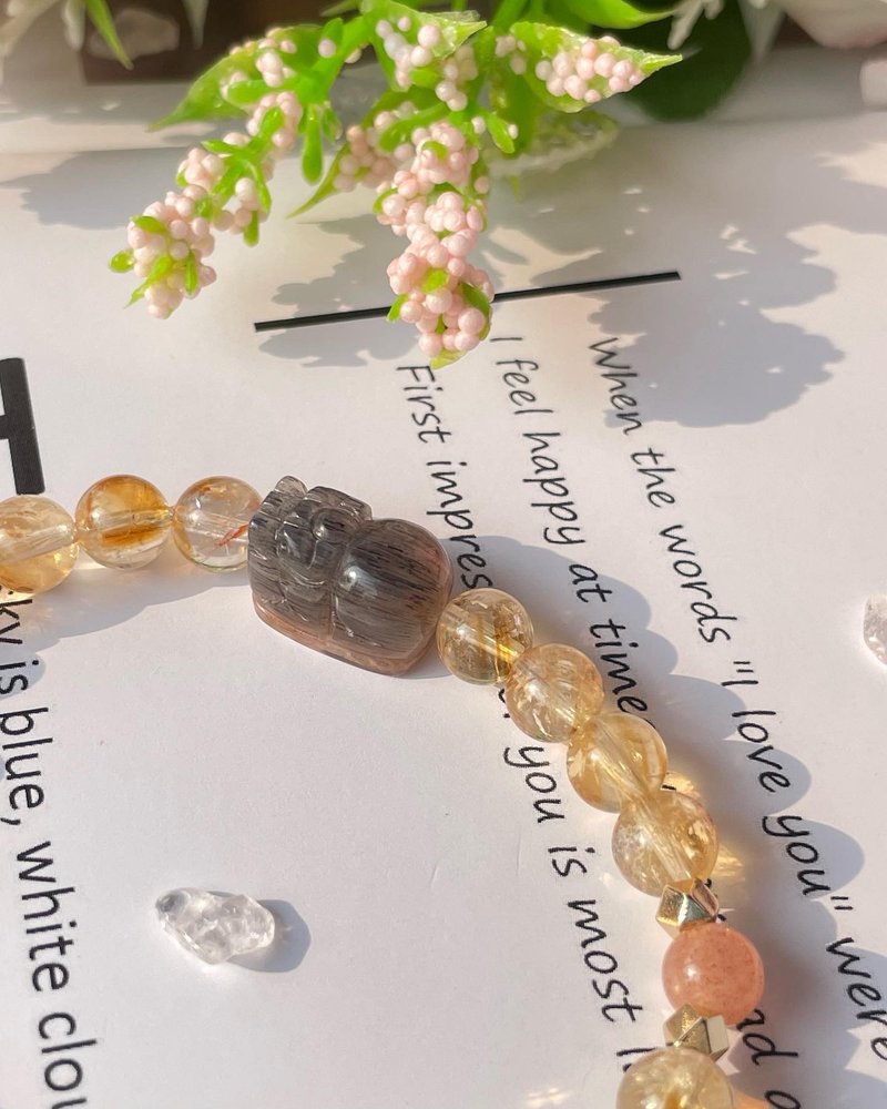 14K包金 招財水晶 黃水晶 黑金骨幹太陽石 貔貅招財 橙月光 禮物 - 手鍊/手環 - 水晶 多色
