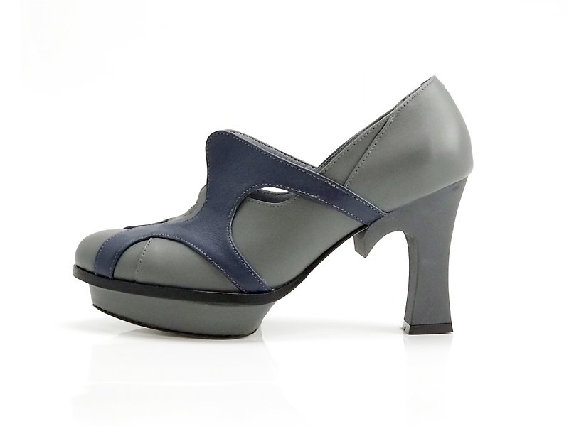Hot Lips Plant  (dark grey pump handmade leather shoes) - รองเท้าส้นสูง - หนังแท้ สีเทา