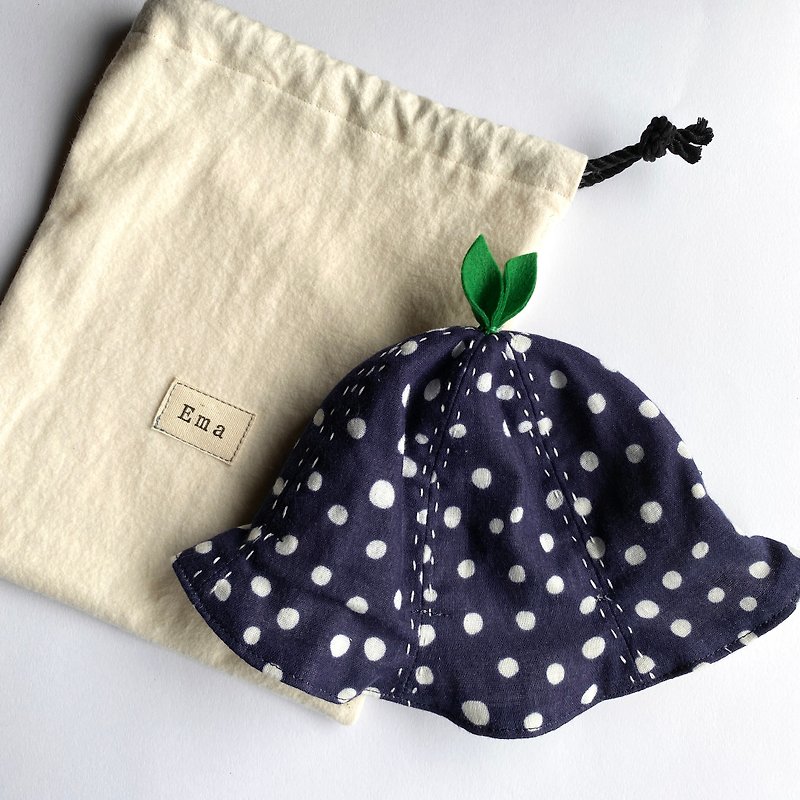 Soft gauze hat with organic cotton kinchaku leaf hat dot pattern navy 42cm baby gift - Baby Gift Sets - Cotton & Hemp Multicolor