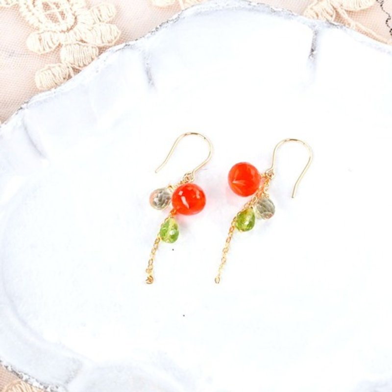 カーネリアンXレモンクォーツXペリドットピアス - 耳環/耳夾/耳骨夾 - 寶石 