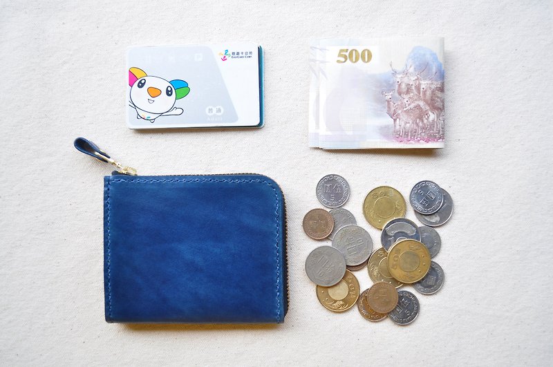 L-shaped leather zipper wallet/multi-purpose zipper wallet-Beautiful blue - กระเป๋าสตางค์ - หนังแท้ 