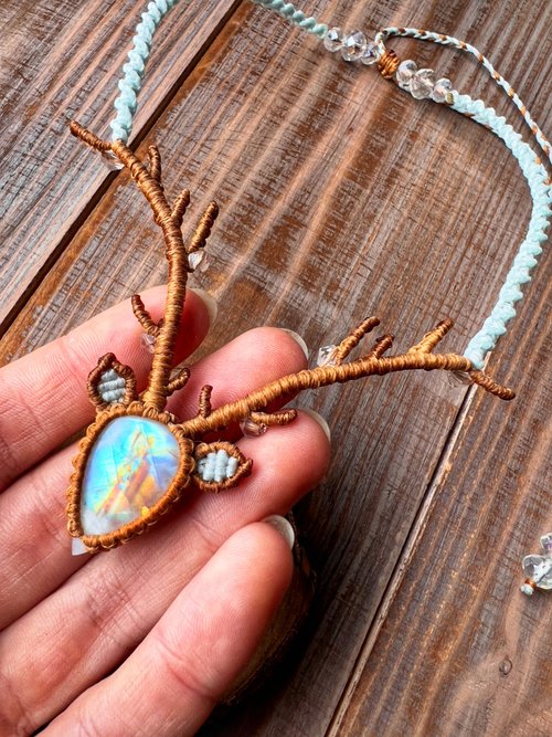 Larimar, Moonstone Pendant popular Macramé