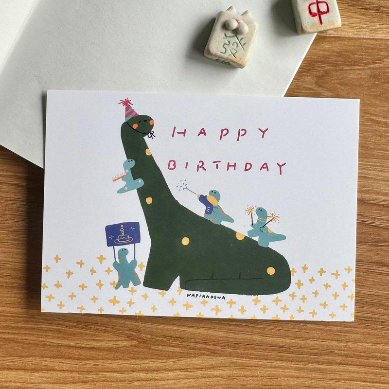 Celebrating birthday dinosaur postcard - การ์ด/โปสการ์ด - กระดาษ หลากหลายสี