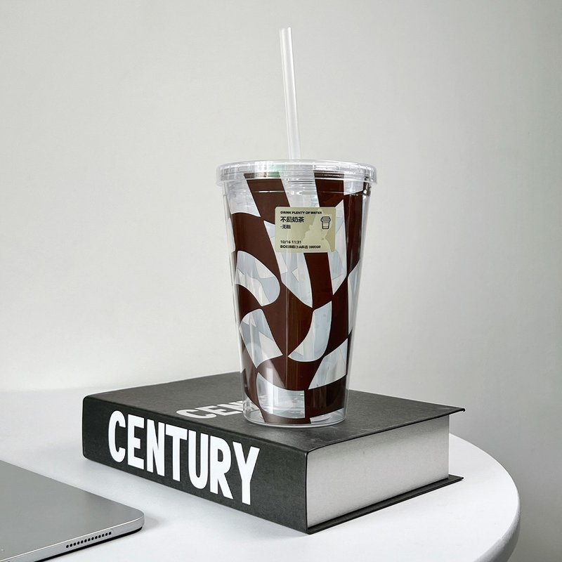 Twisted Plaid 450ml Traveling Cup with Eco-friendly Straw - กระติกน้ำ - พลาสติก 