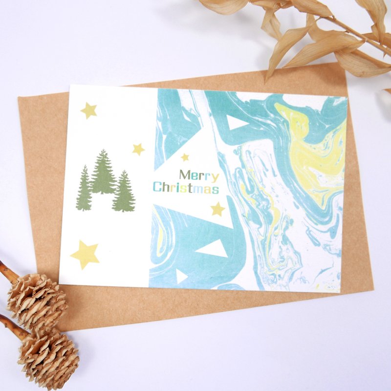 [聖誕樹] 聖誕卡片 明信片 贈素色信封 聖誕禮物 交換禮物 浮水染 - 卡片/明信片 - 紙 綠色