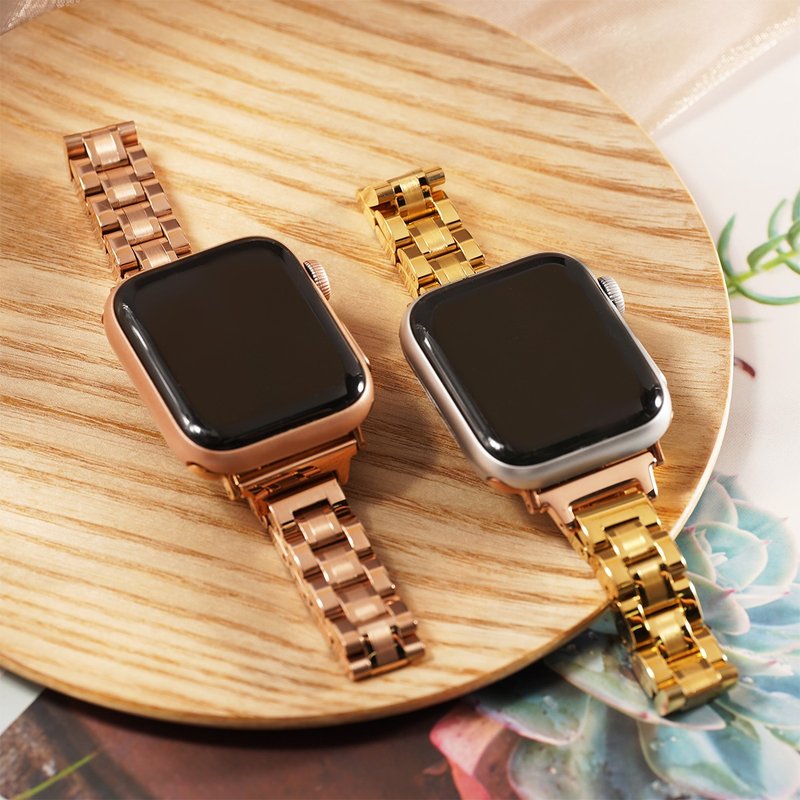 Apple watch - 經典亮面拼接不銹鋼(縮腰)蘋果錶帶 - 錶帶 - 不鏽鋼 金色