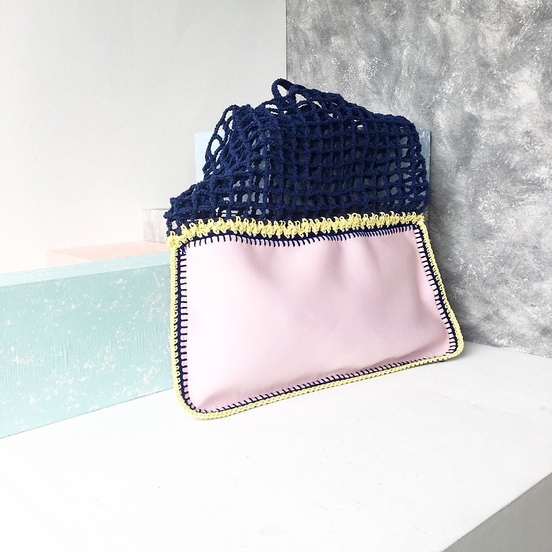 Navy Pink Gradie crochet bag - กระเป๋าถือ - ผ้าฝ้าย/ผ้าลินิน สึชมพู