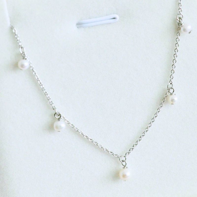 Petite Fresh water pearl sterling silver necklace handcrafted - Necklaces - Pearl Silver