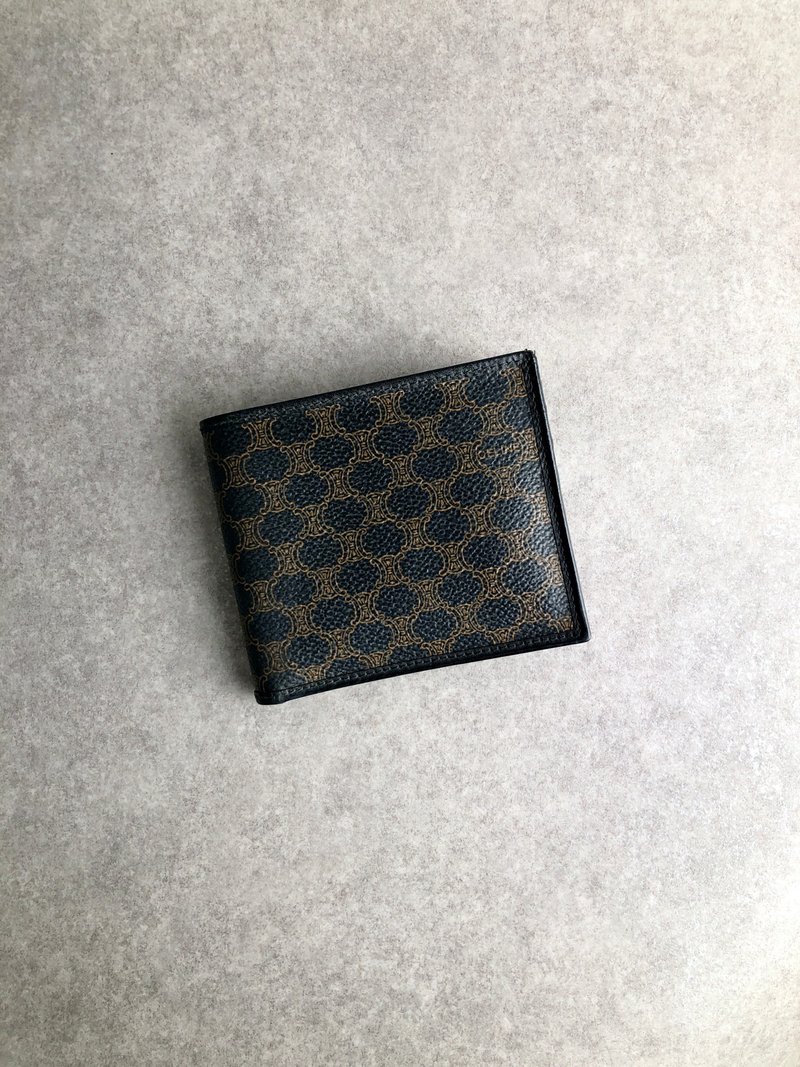 【 日本直送　名牌中古包 】CELINE セリーヌ マカダム 財布 ブラック PVC レザー 二つ折り財布 vintage ヴィンテージ オールド 7k37du - 錢包/皮夾/長短夾 - 防水材質 黑色