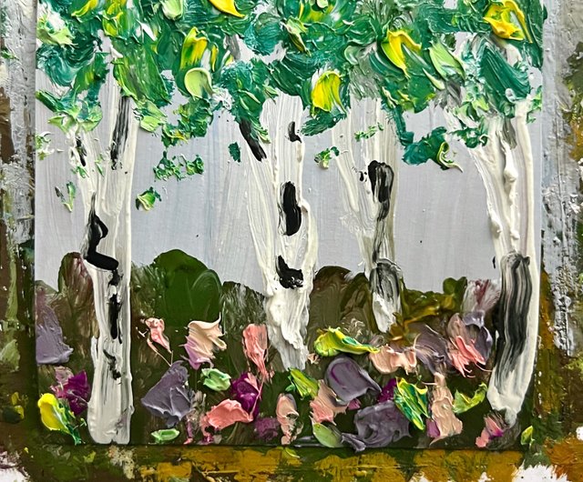 油絵 絵画 【白樺の花畑】 油絵 絵画 【白樺の花畑 】 白樺の木 油絵 オリジナル アート