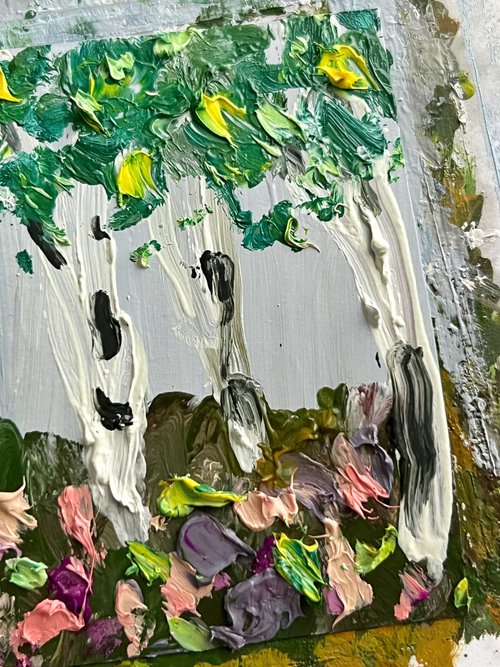 油絵 絵画 【白樺の花畑】 油絵 絵画 【白樺の花畑 】 白樺の木 油絵 オリジナル アート