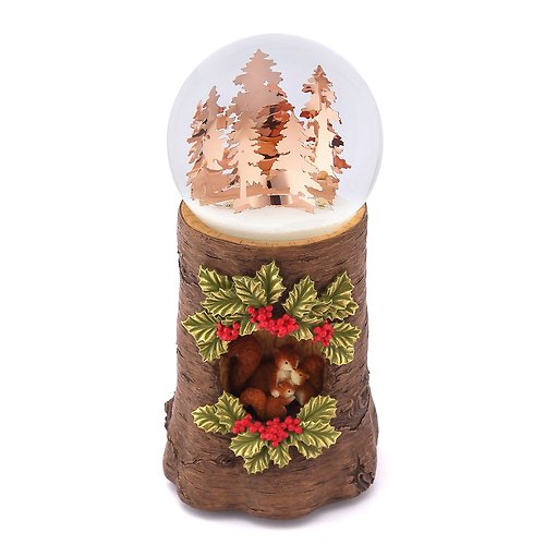 JARLL 讚爾藝術 森林守護者-小松鼠 水晶球音樂盒 聖誕 燈光北歐森林雪景交換禮物