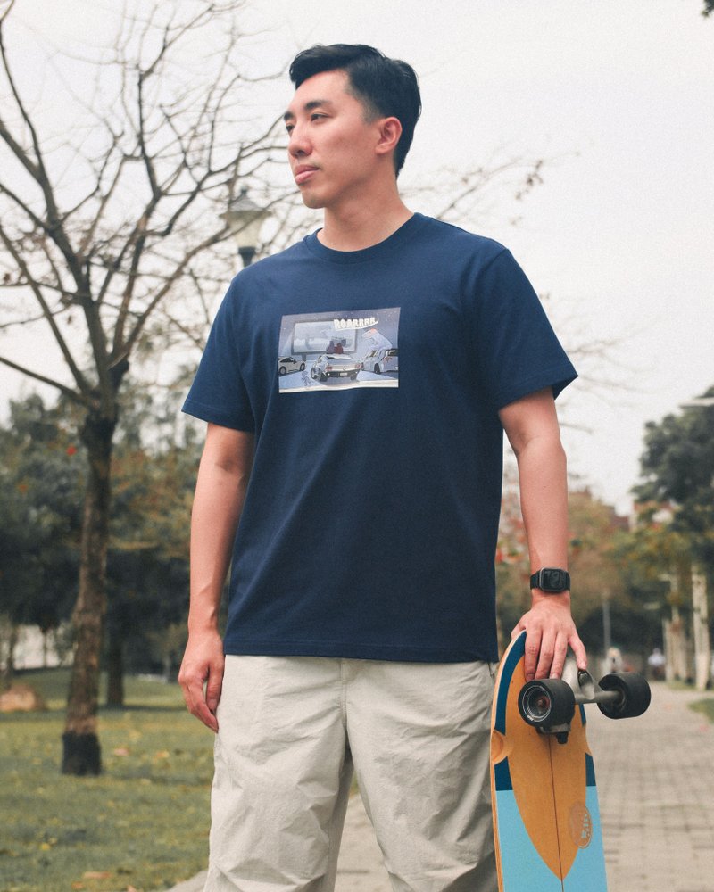 ZJ中厚磅經典短袖T恤 戶外電影款恐龍人系列繪圖設計 台灣製造MIT - 男 T 恤 - 棉．麻 藍色